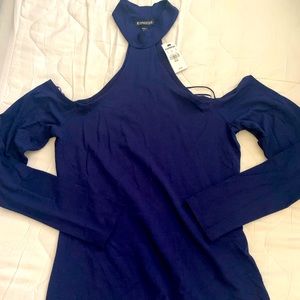 Long sleeve, navy blue, shoulder cut out top